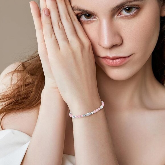 Silver & Pink Boho Beaded Bracelets for Women Trendy Jewelry Gifts for Lover - Picture 7 of 7